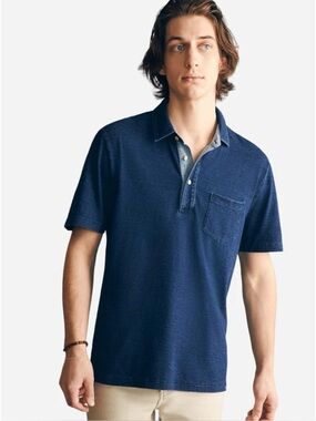 Faherty Indigo Blue Short-Sleeve Polo with Chest Pocket Men’s L